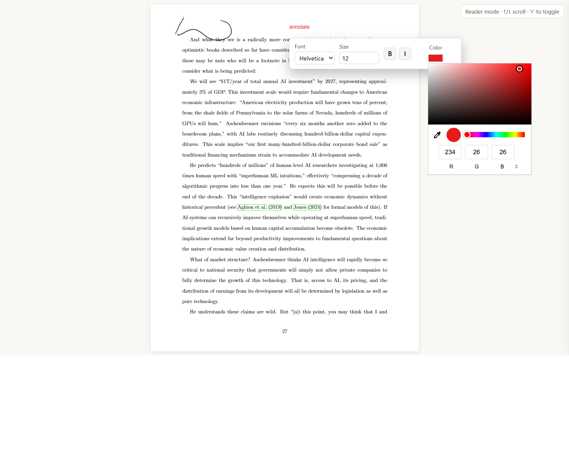 Reader mode